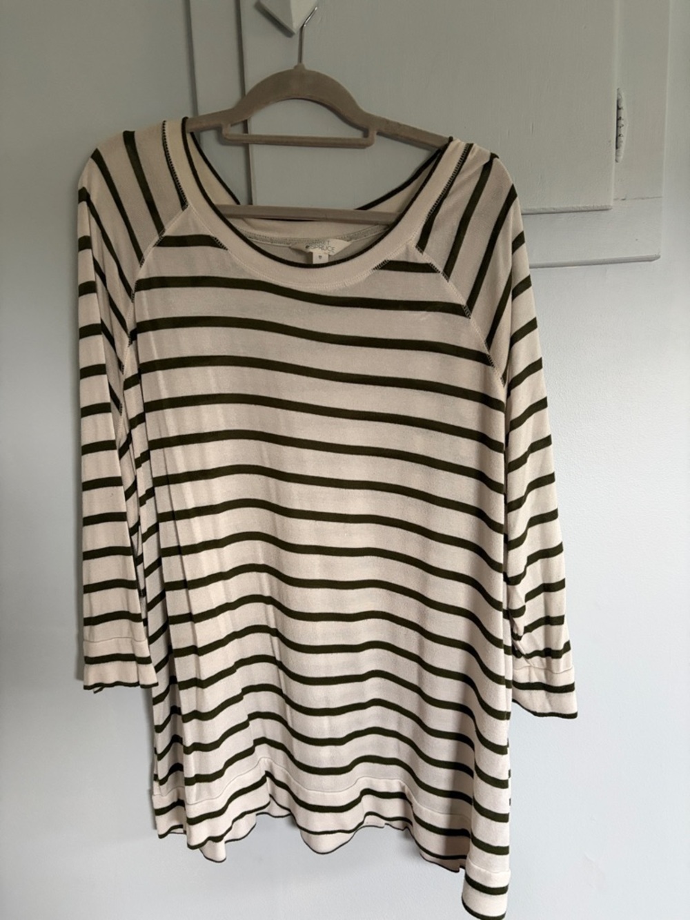 Market & Spruce Cream and Olive Striped Long-Sleeve Tee